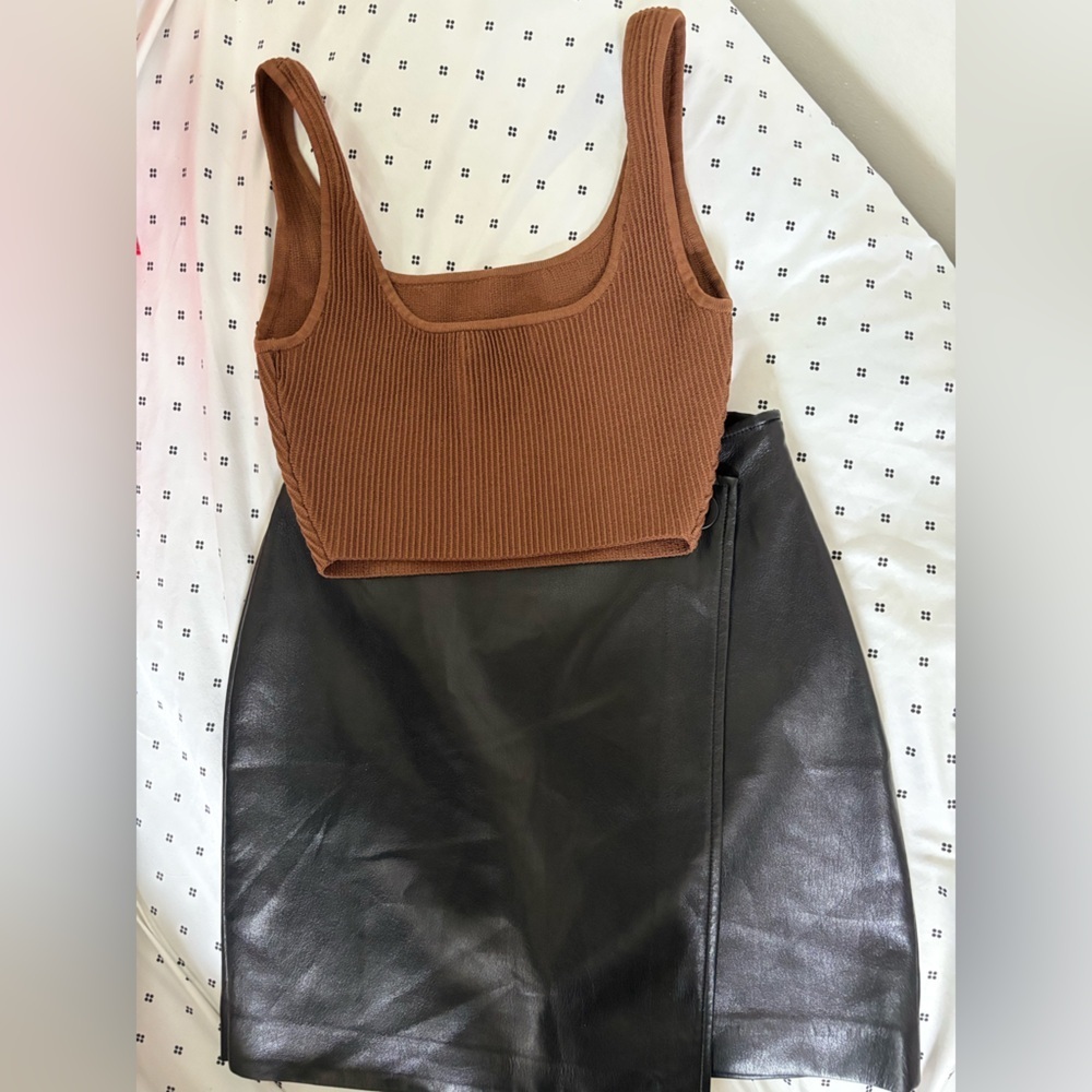 Babaton Black Skirt and brown crop top